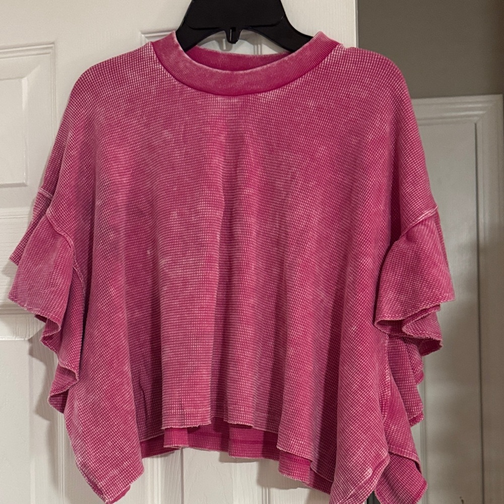 Altar'd State Pink Textured Ruffle Top